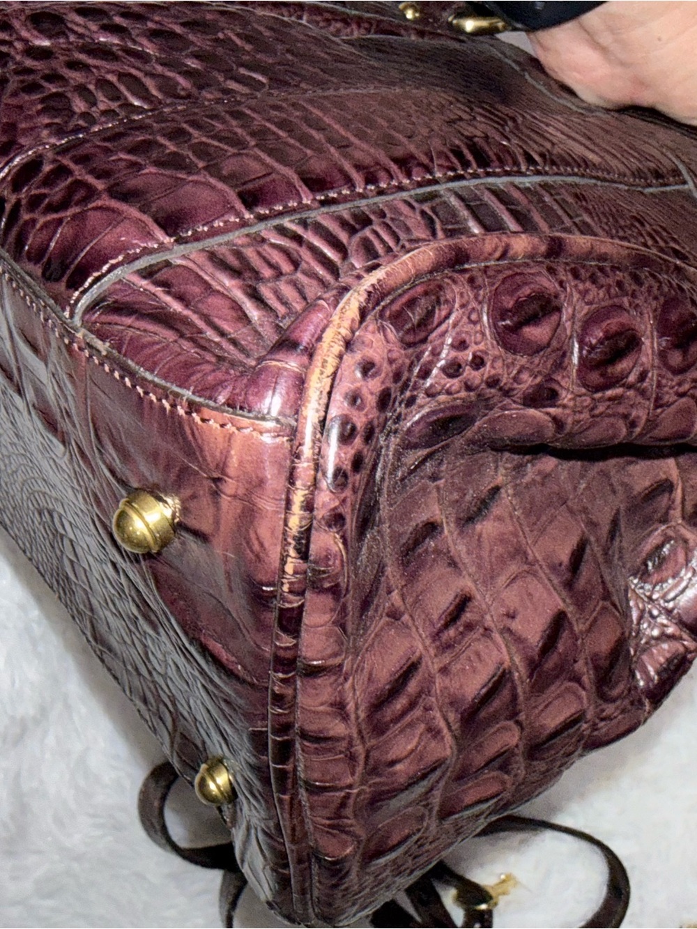 Brahmin Louise Dark Brown Croc-Embossed Leather Satchel - Picture 3 of 14